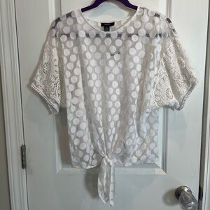 Alfani Women’s 2 Piece Shirt Set Polka Dot Blouse Solid White Slip Tank Top PM